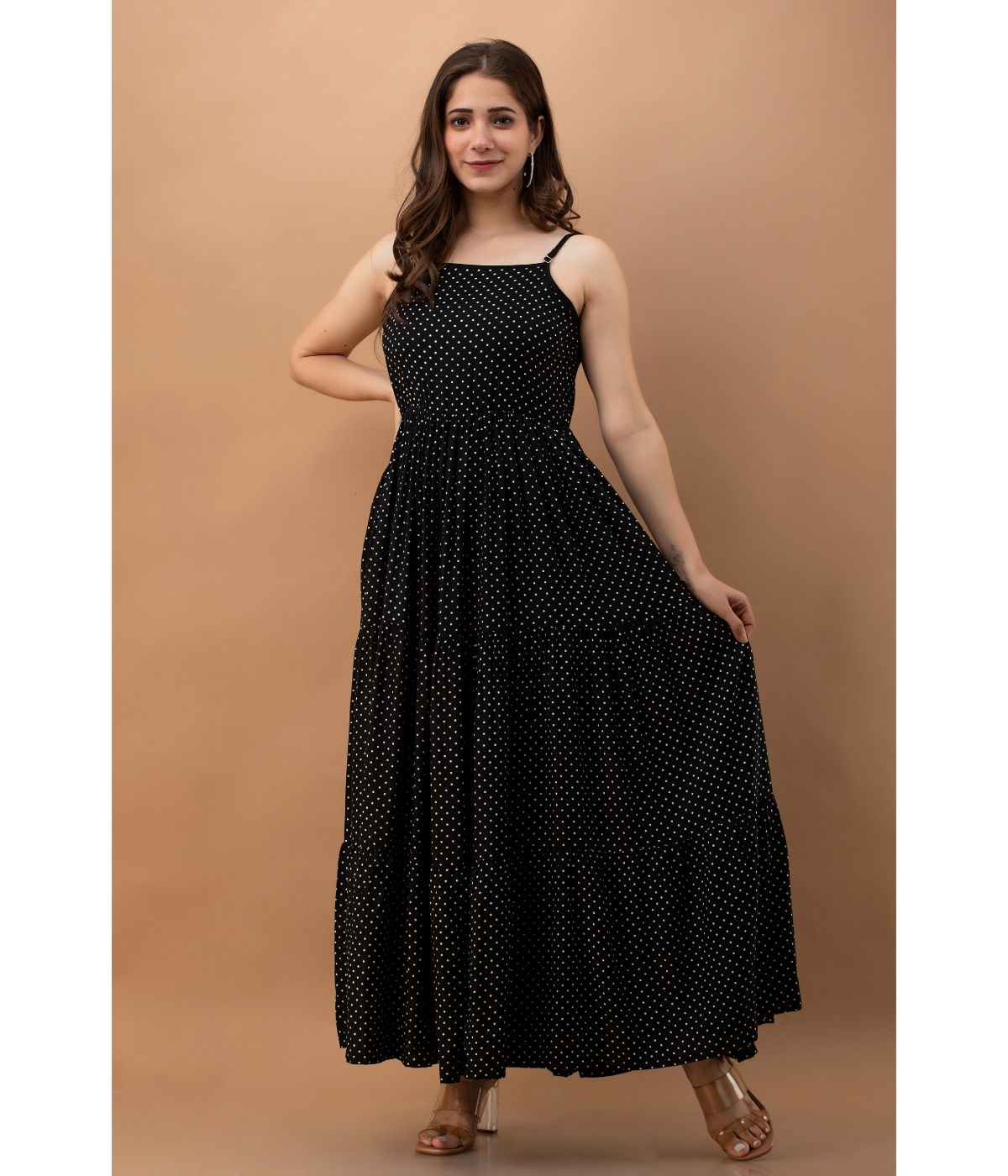 Daevish Women's Polka Dot Print Flared Maxi Dress