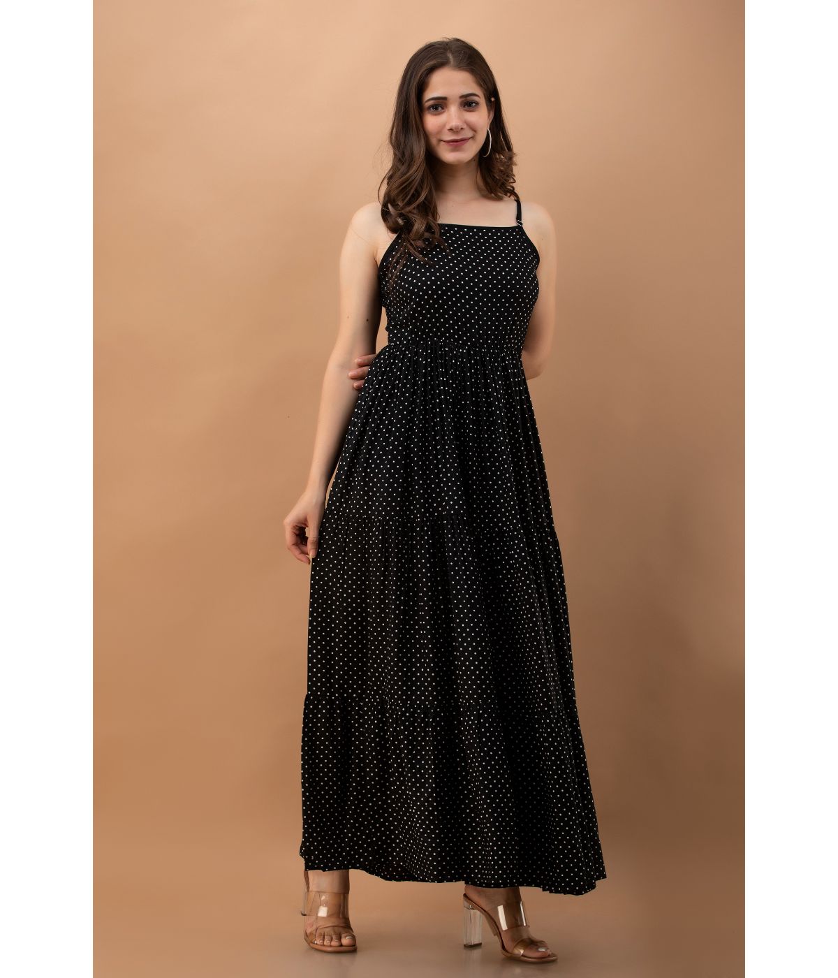 Daevish Women's Polka Dot Print Flared Maxi Dress