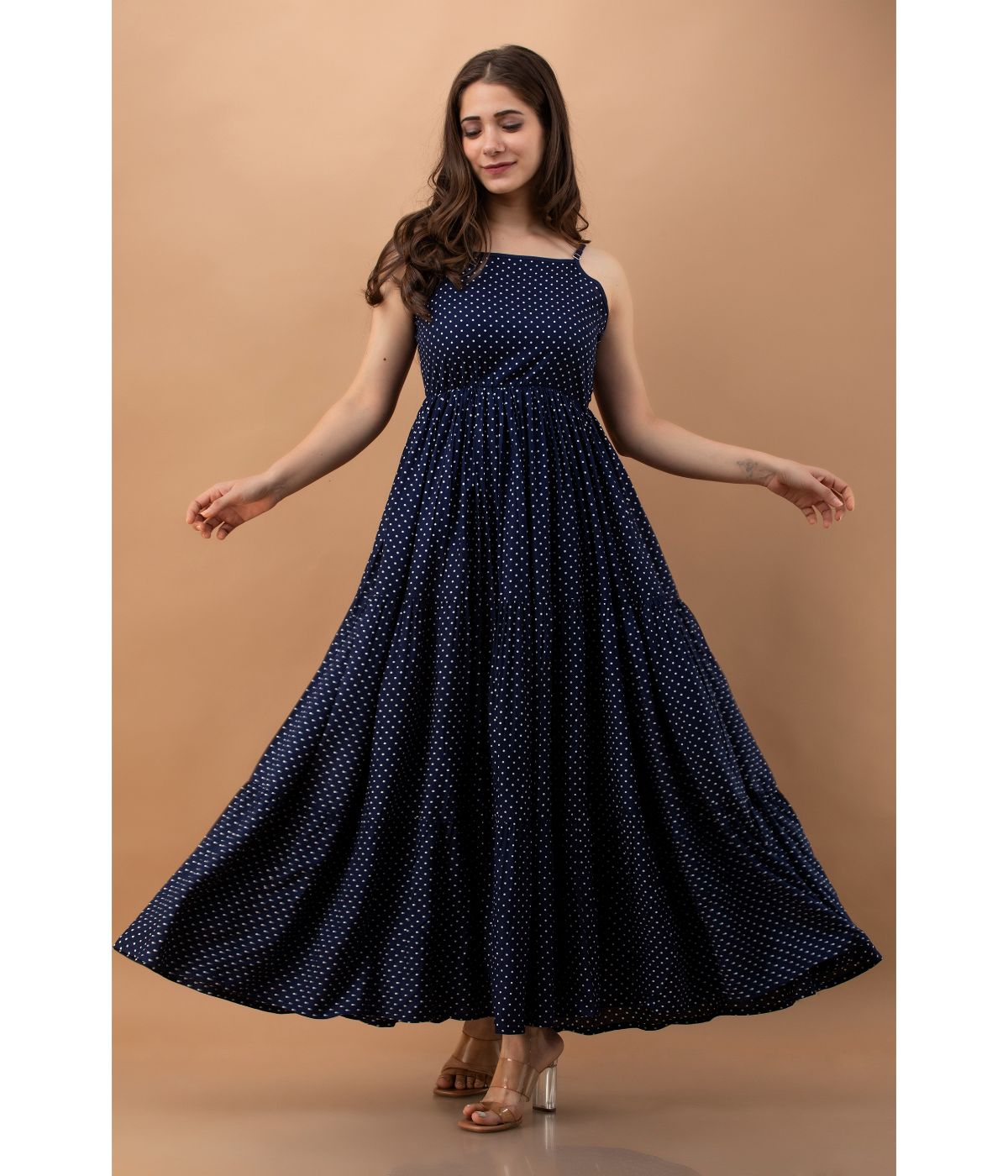 Daevish Women's Polka Dot Print Flared Maxi Dress