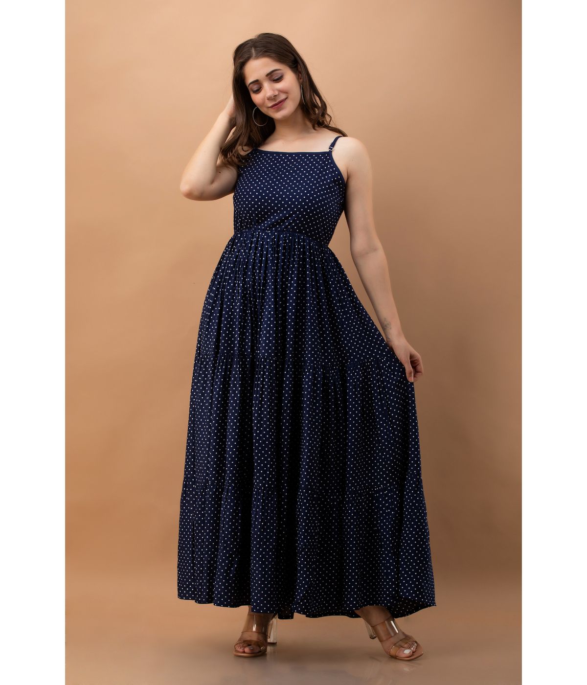 Daevish Women's Polka Dot Print Flared Maxi Dress