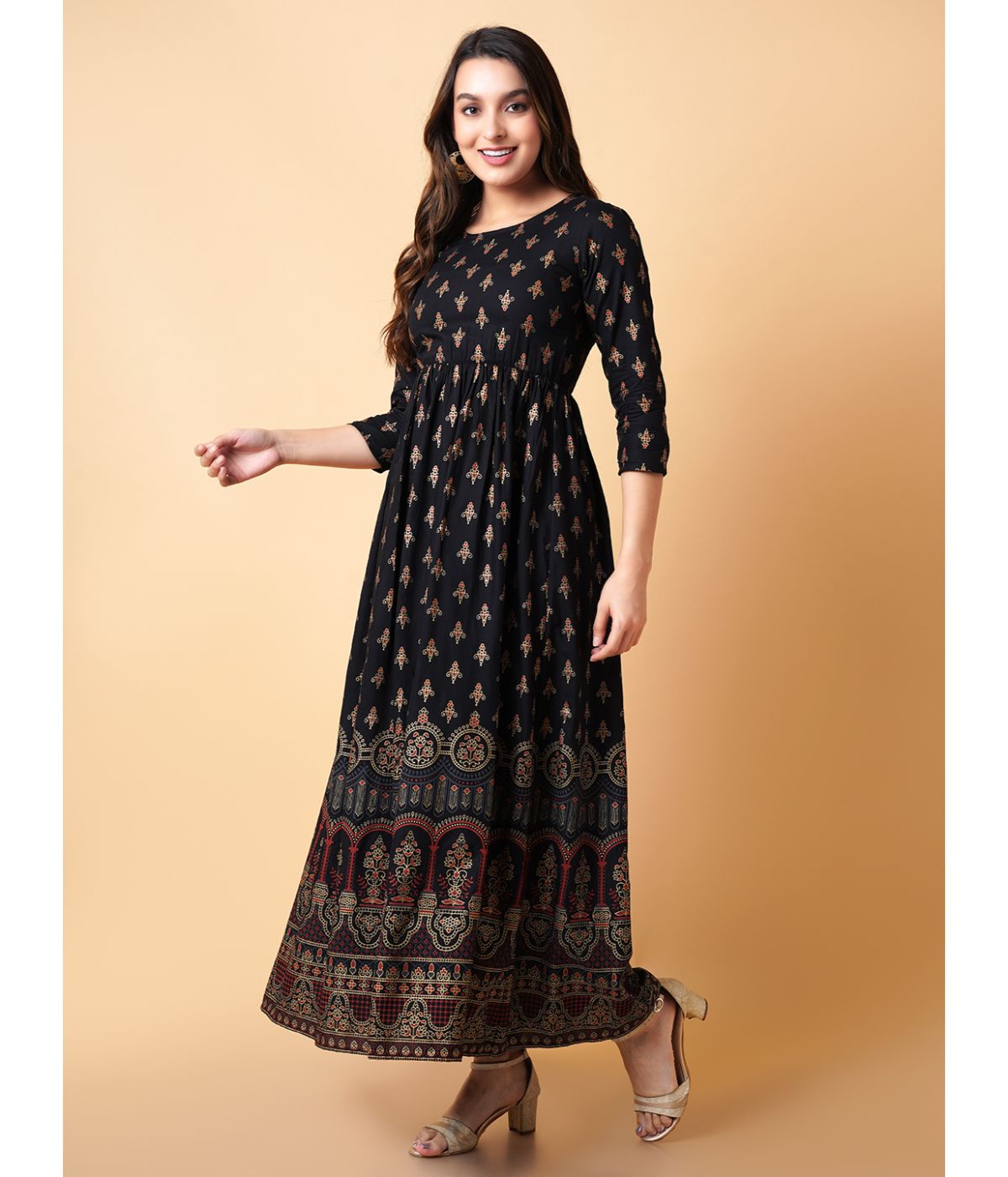 Daevish Women Black Fit & Flare Ethnic Dress