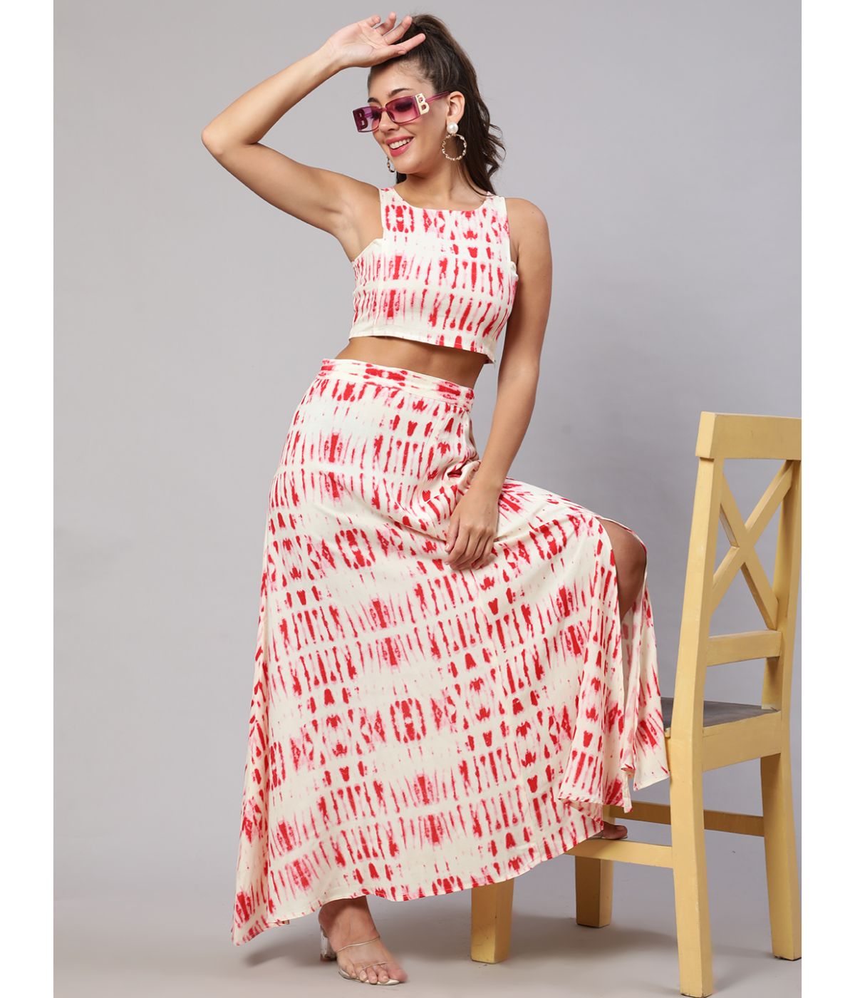 Daevish New Tie-Dye Printed Top Skirt Co Ord Set for Women & Girls