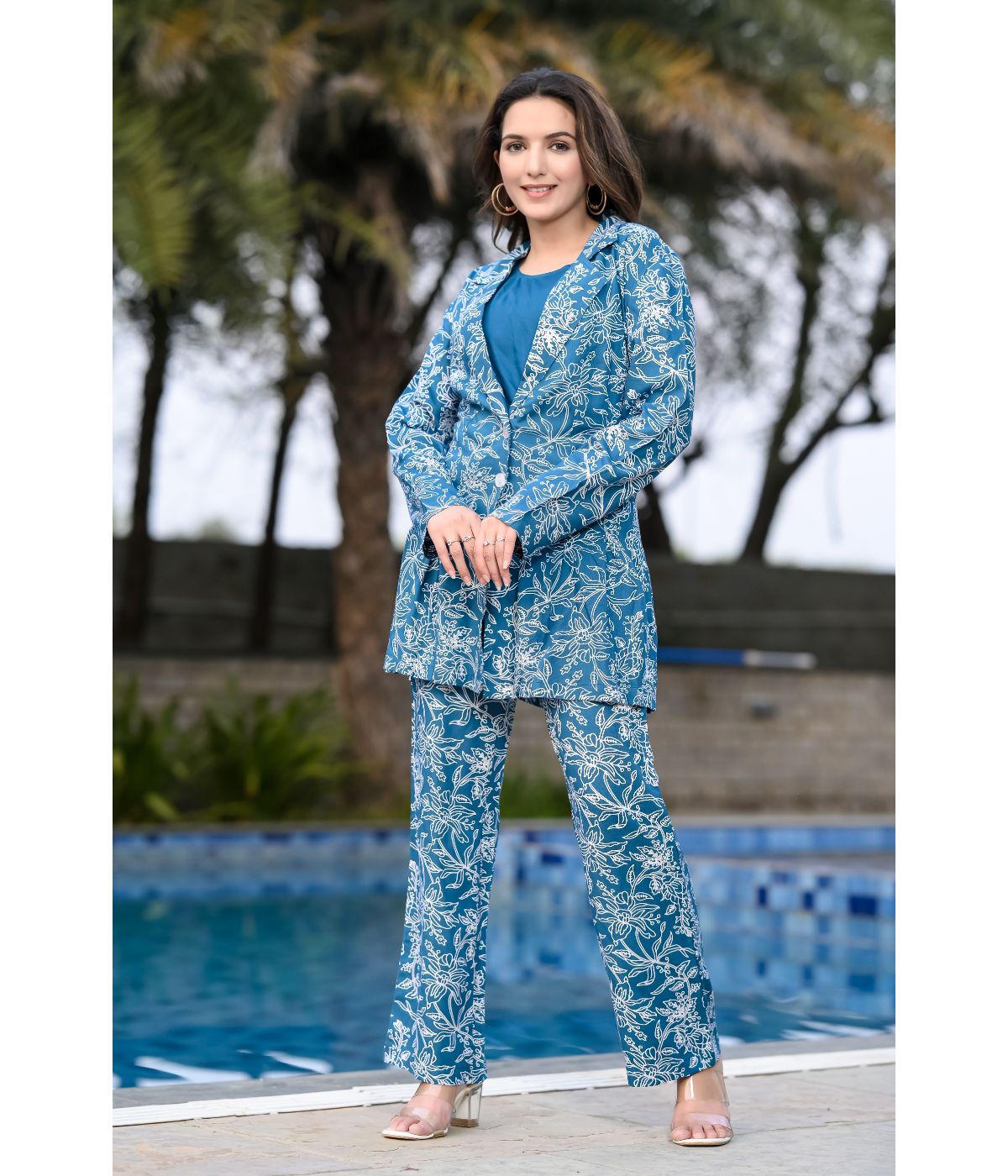 Deavish New Floral Printed Jacket Crop Top With Pant Co Ord Set for Women & Girls