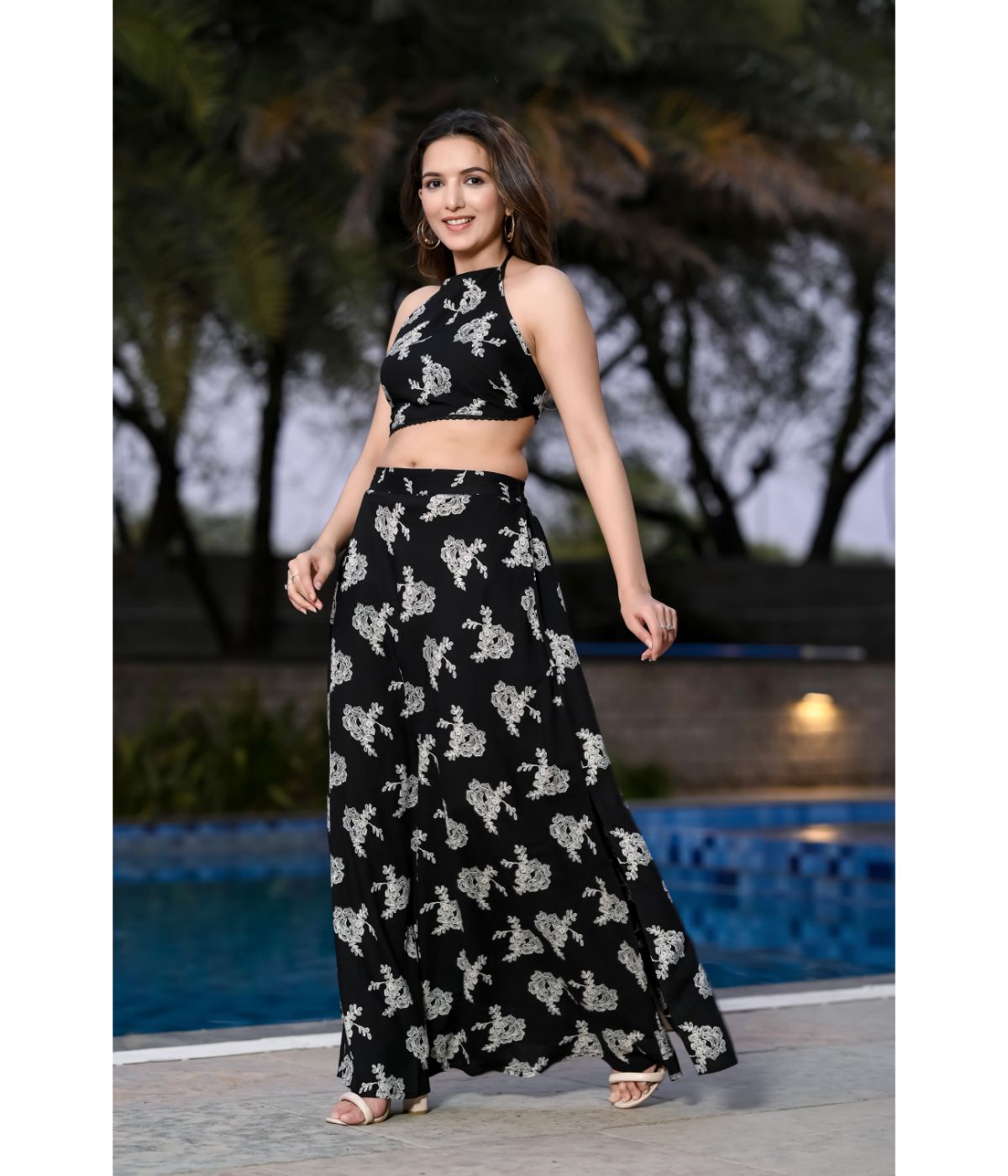 Daevish New Floral Printed Crop Top Skirt Co Ord Set for Women & Girls