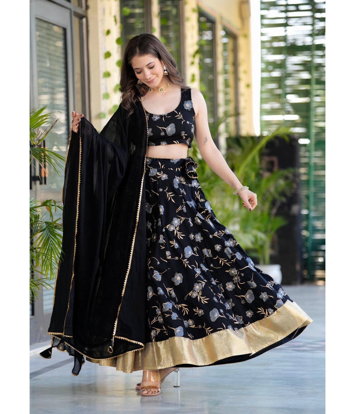 Daevish New Rayon Floral Printed Ready to Wear Lehenga & Blouse With Dupatta  For Women