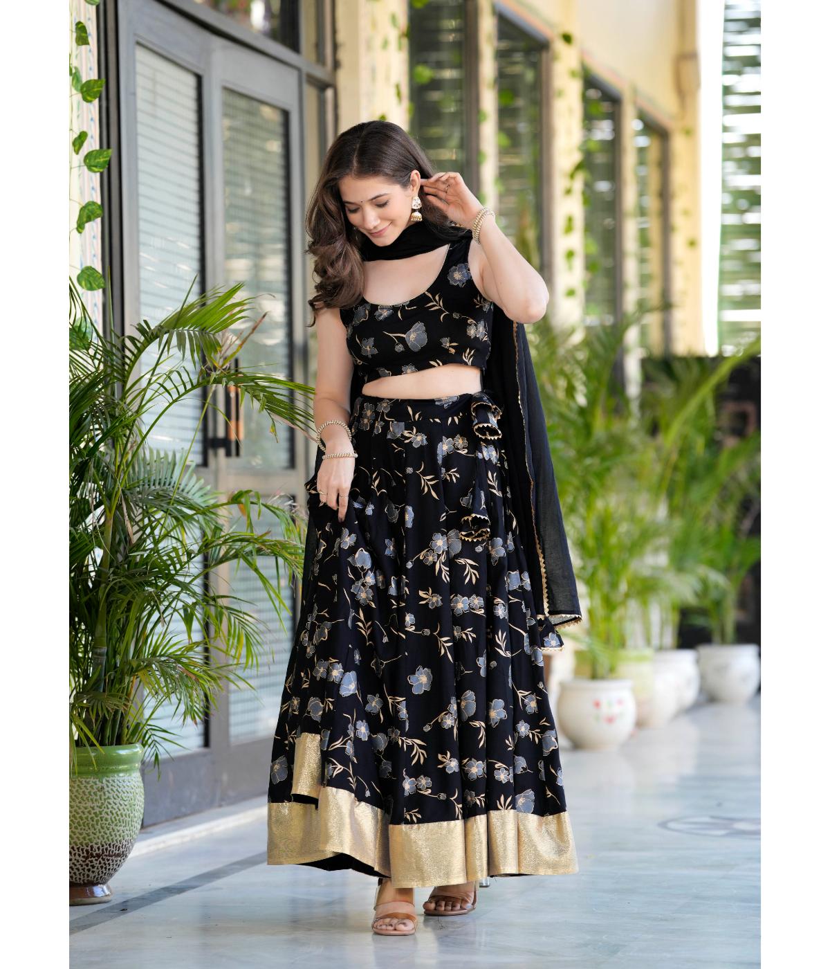 Daevish New Rayon Floral Printed Ready to Wear Lehenga & Blouse With Dupatta For Women