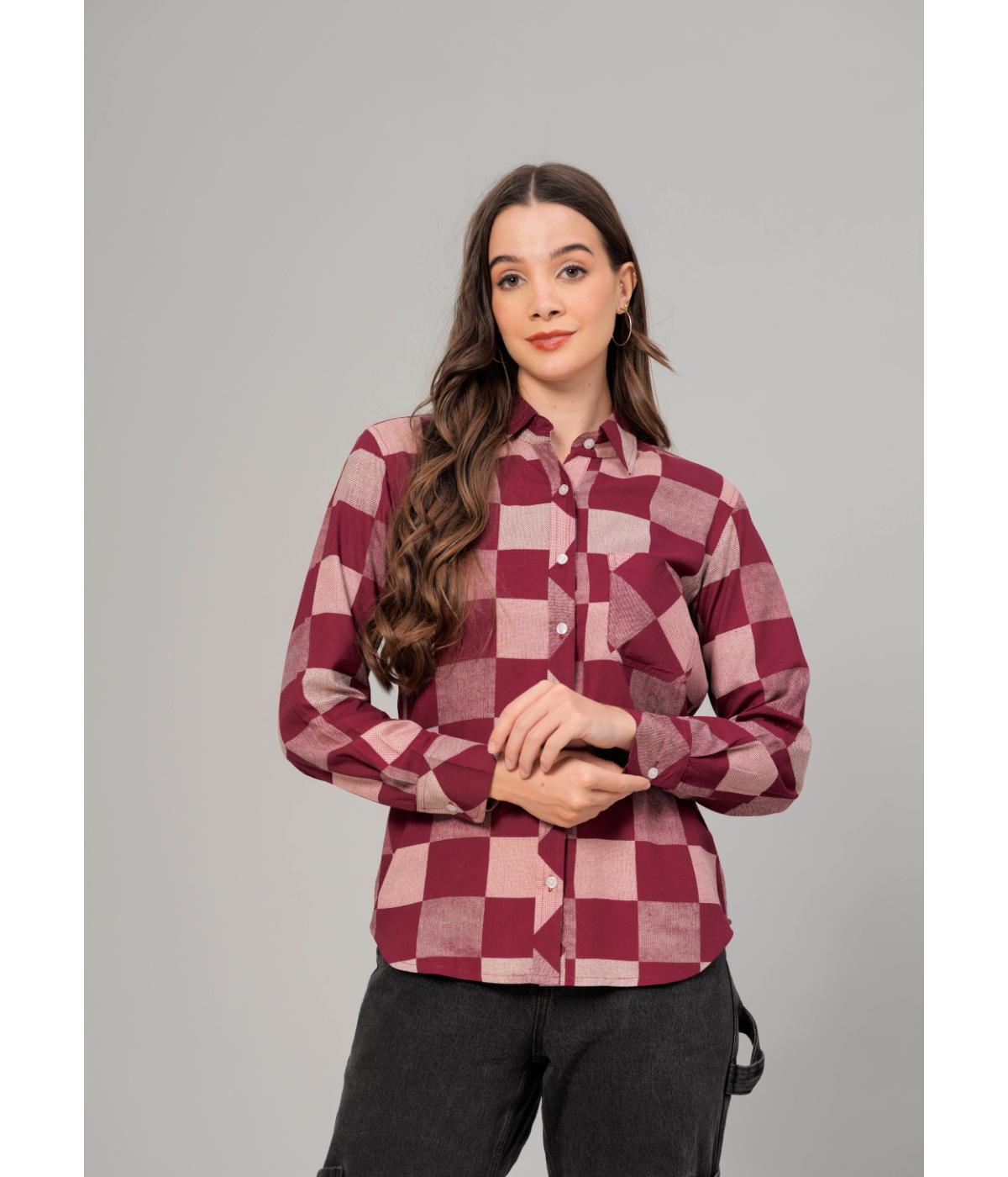 Casual Checkered Rayon Women Shirt / Ladies Casual