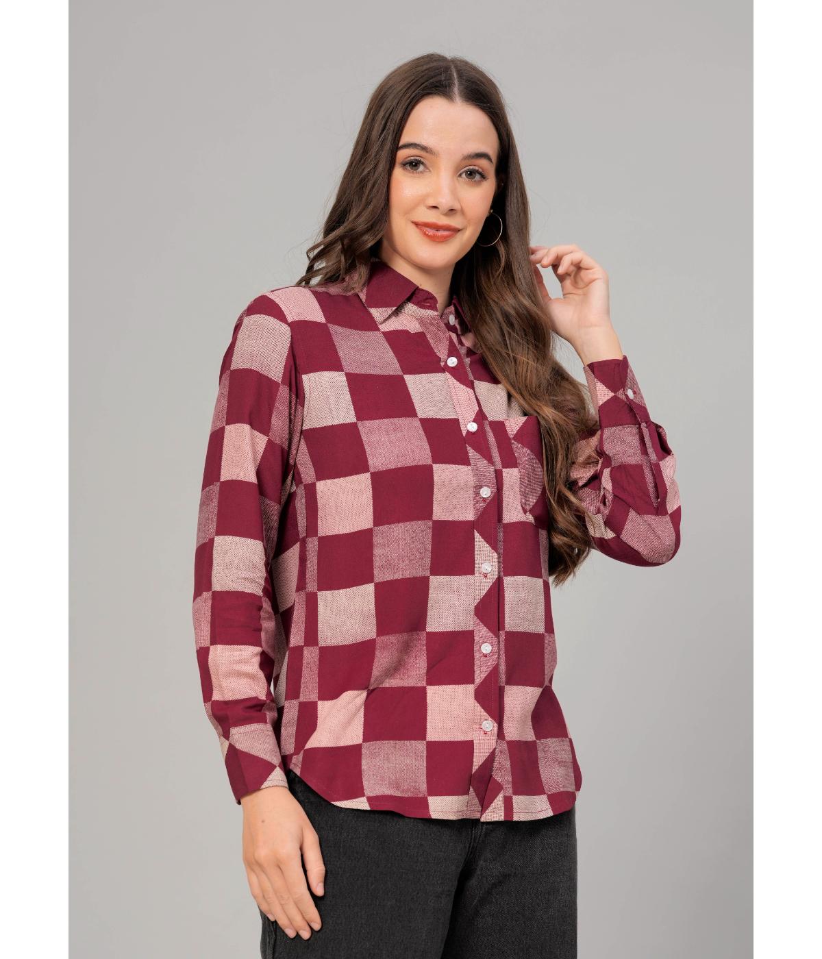 Daevish New Rayon Checkered Printed Regular Fit Spread Collor Casual Shirt for Women & Girl's