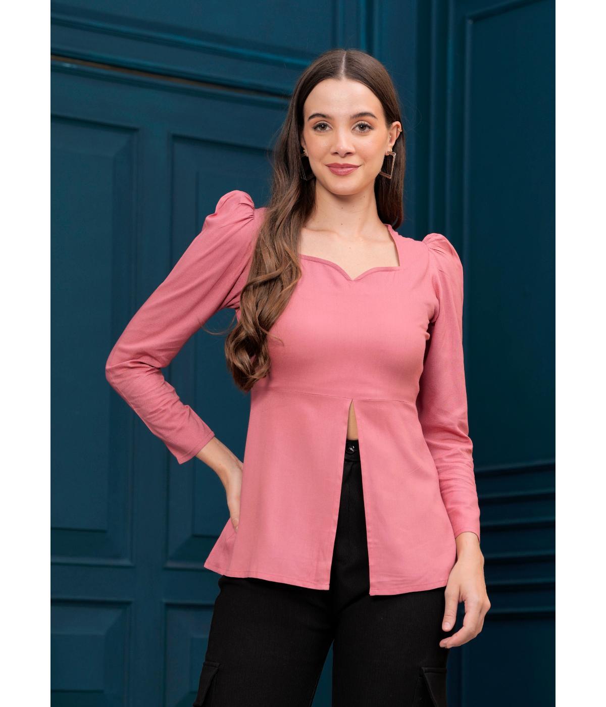 Daevish New Rayon Solid Puff Shoulder Regular Top For Women 