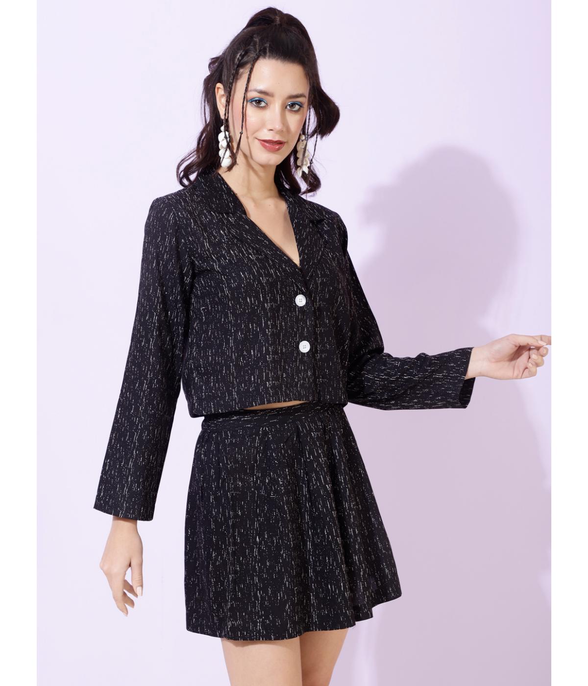 Daevish New Rayon Printed Blazer with Short Skirt Co Ord Set Women & Girl's