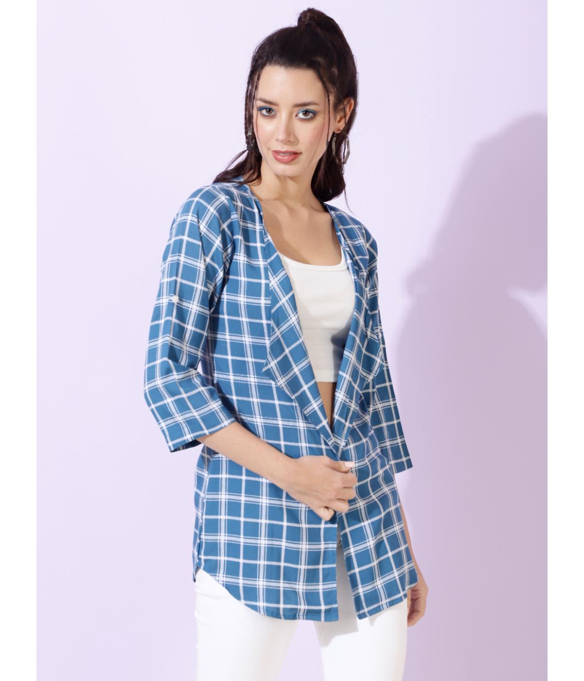 Daevish New Checks Printed Front Open Regular Fit Shrug for Women & Girl's