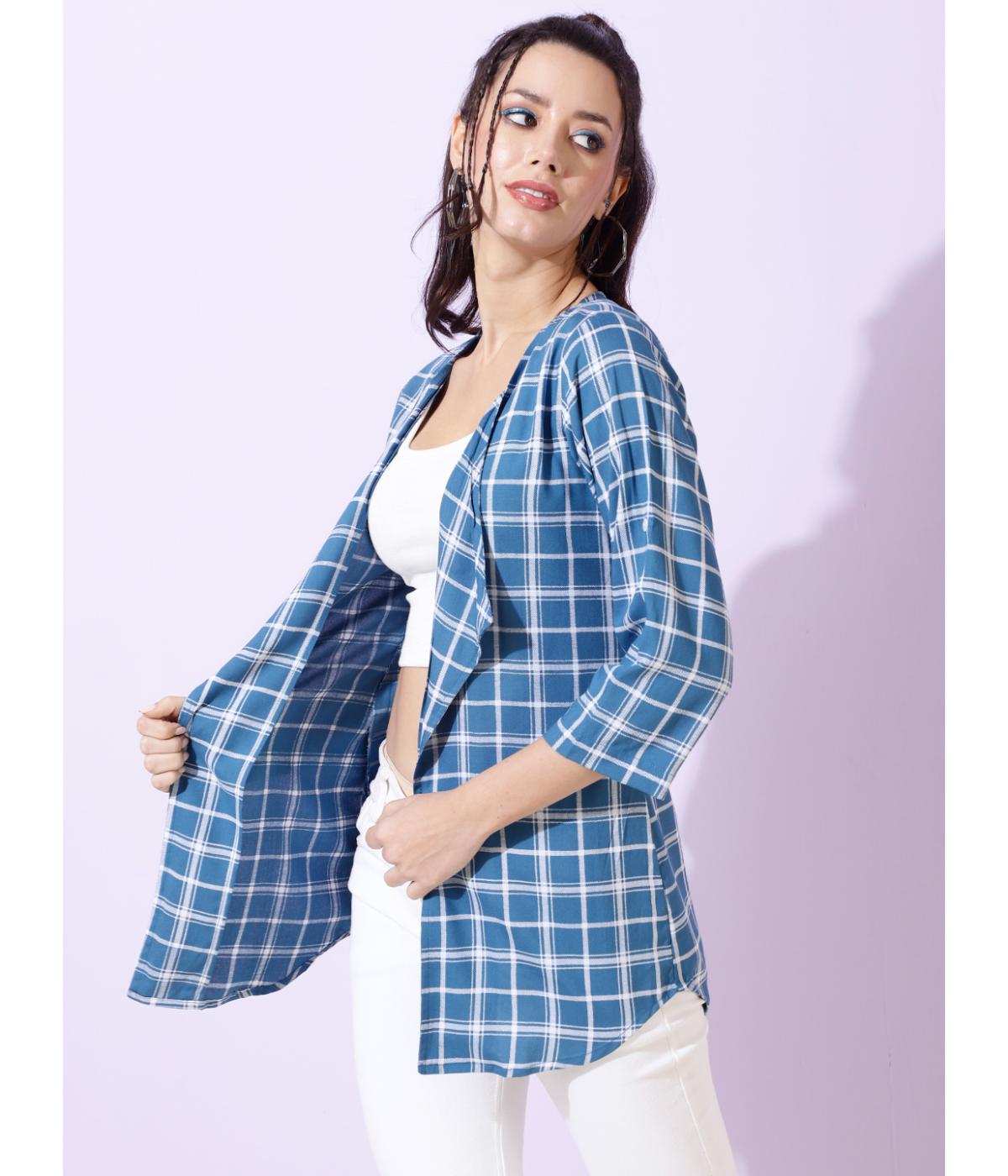 Daevish New Checks Printed Front Open Regular Fit Shrug for Women & Girl's