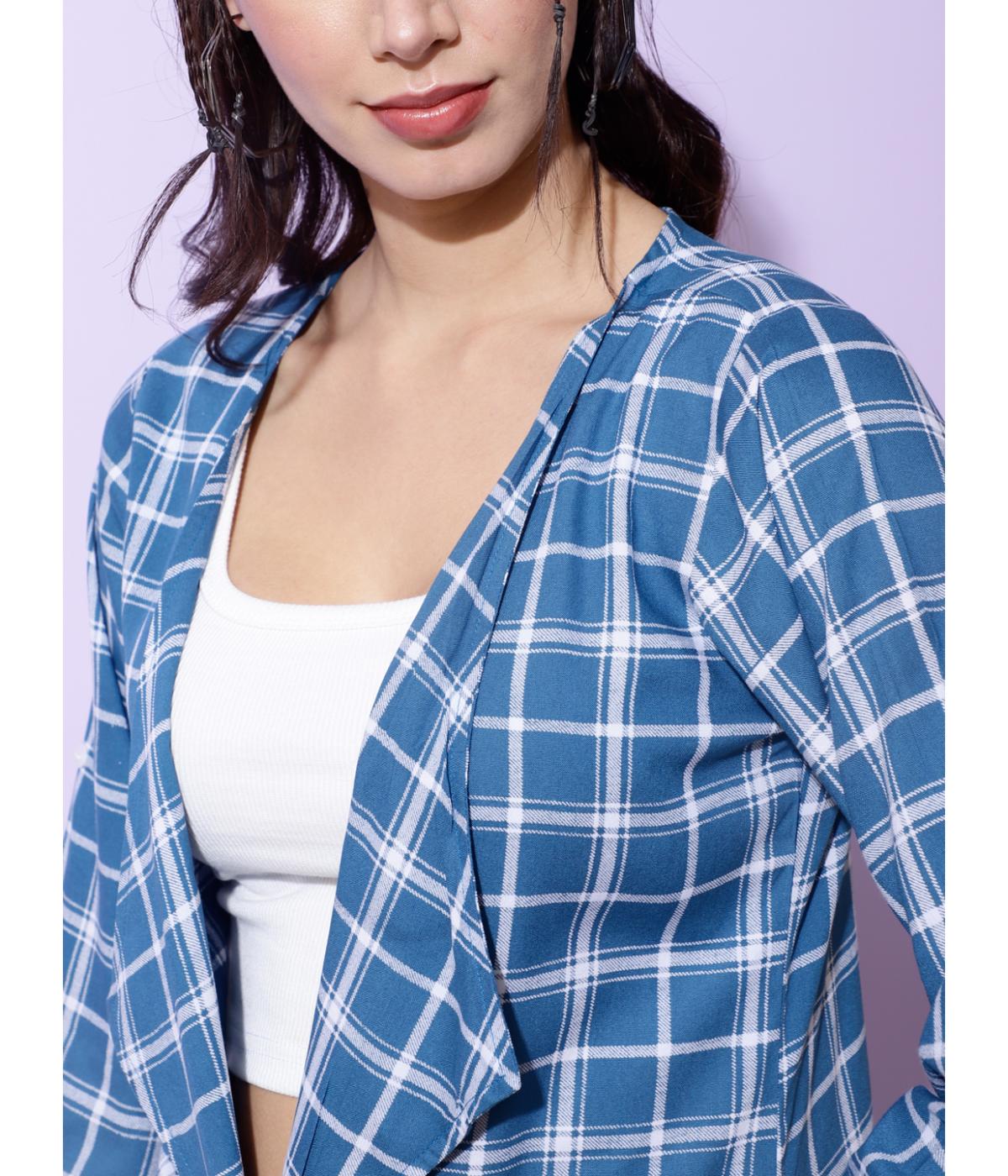 Daevish New Checks Printed Front Open Regular Fit Shrug for Women & Girl's