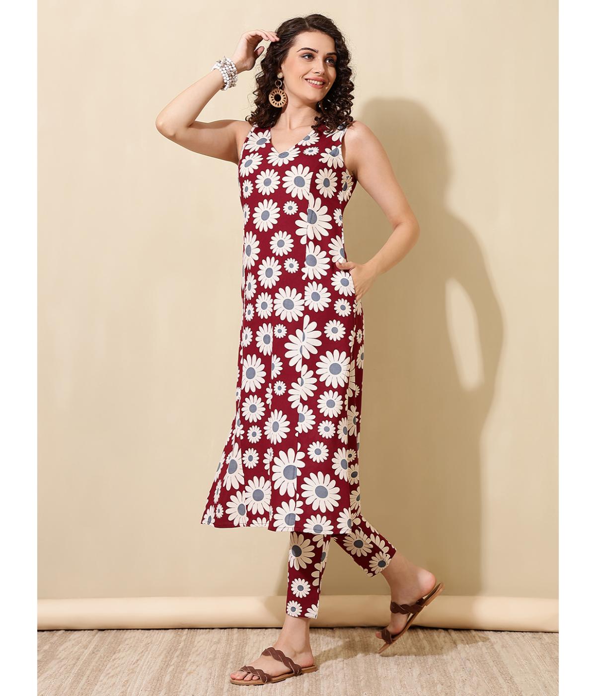 Daevish New Rayon Floral Printed Kurta Pant Set For Women & Girl's | Women Straight Kurta Pant Set