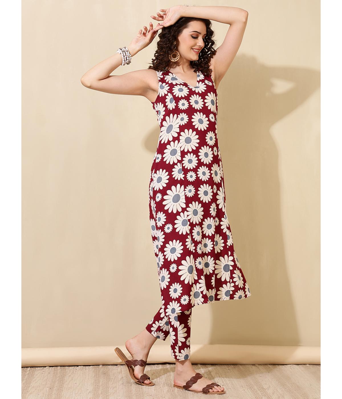 Daevish New Rayon Floral Printed Kurta Pant Set For Women & Girl's | Women Straight Kurta Pant Set