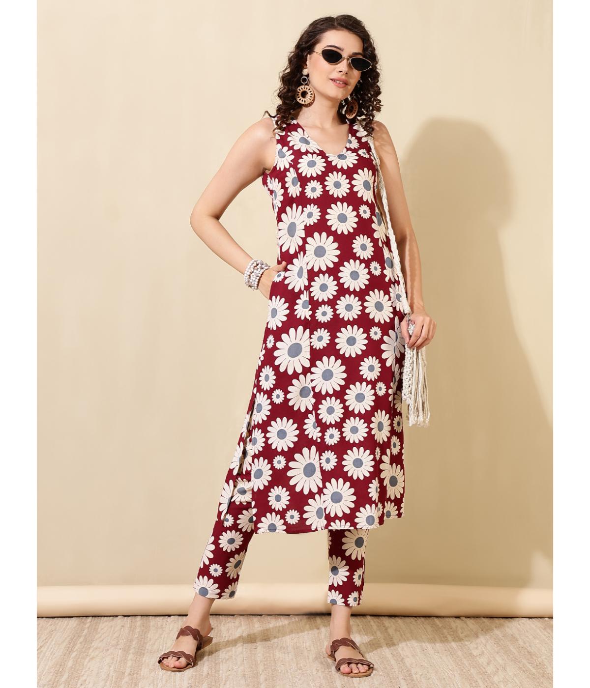 Daevish New Rayon Floral Printed Kurta Pant Set For Women & Girl's | Women Straight Kurta Pant Set