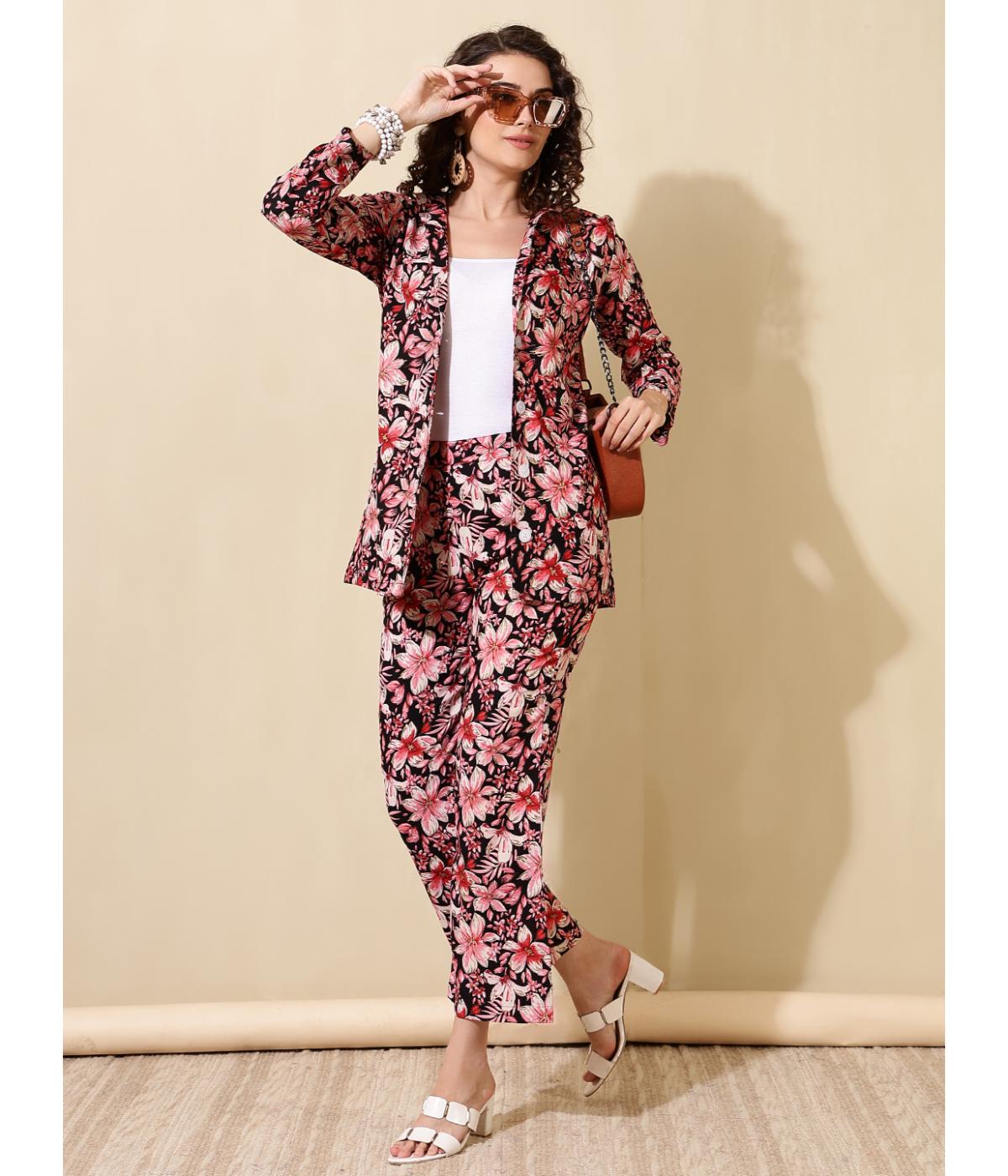 Daevish New Rayon Floral Printed Blazer with Pant Co Ord Set for Women & Girl's | Women Two Piece Co Ord Set | Casual Co Ord Set for Women