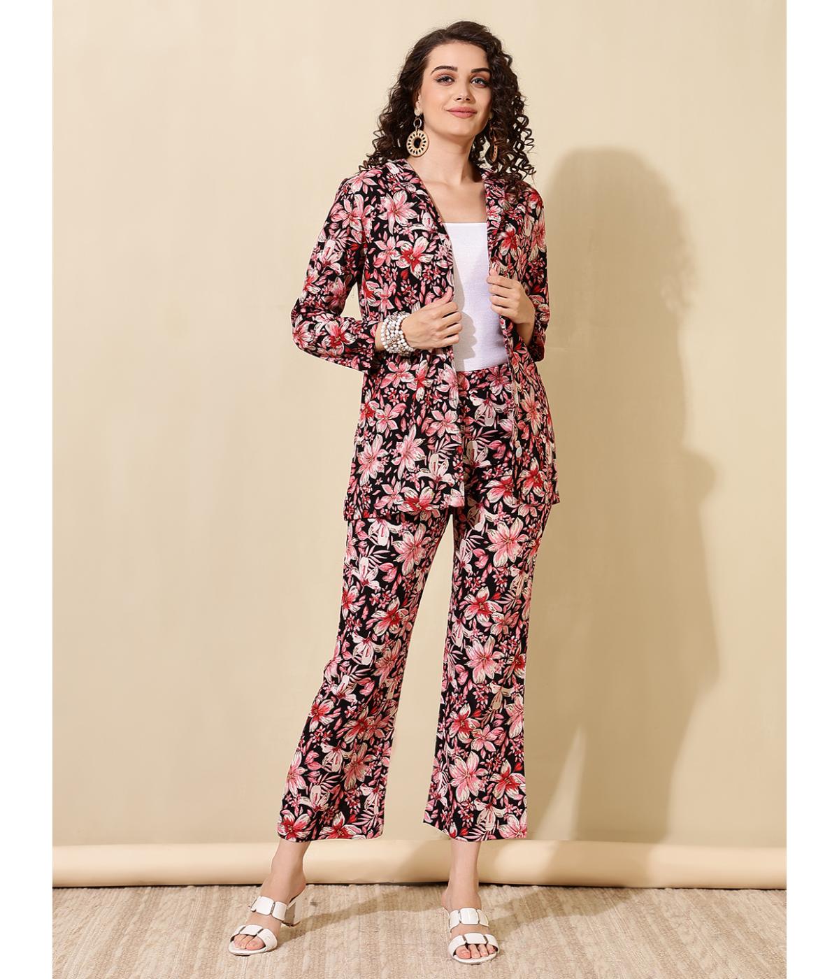 Daevish New Rayon Floral Printed Blazer with Pant Co Ord Set for Women & Girl's | Women Two Piece Co Ord Set | Casual Co Ord Set for Women