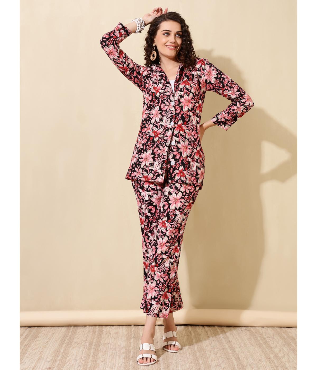 Daevish New Rayon Floral Printed Blazer with Pant Co Ord Set for Women & Girl's | Women Two Piece Co Ord Set | Casual Co Ord Set for Women