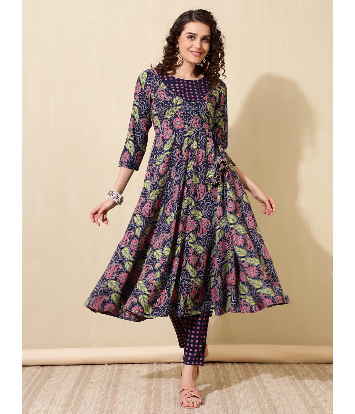 Daevish New Rayon Floral Printed Calf Length Flared Dress for Women & Gilrs | Women Midi Dress