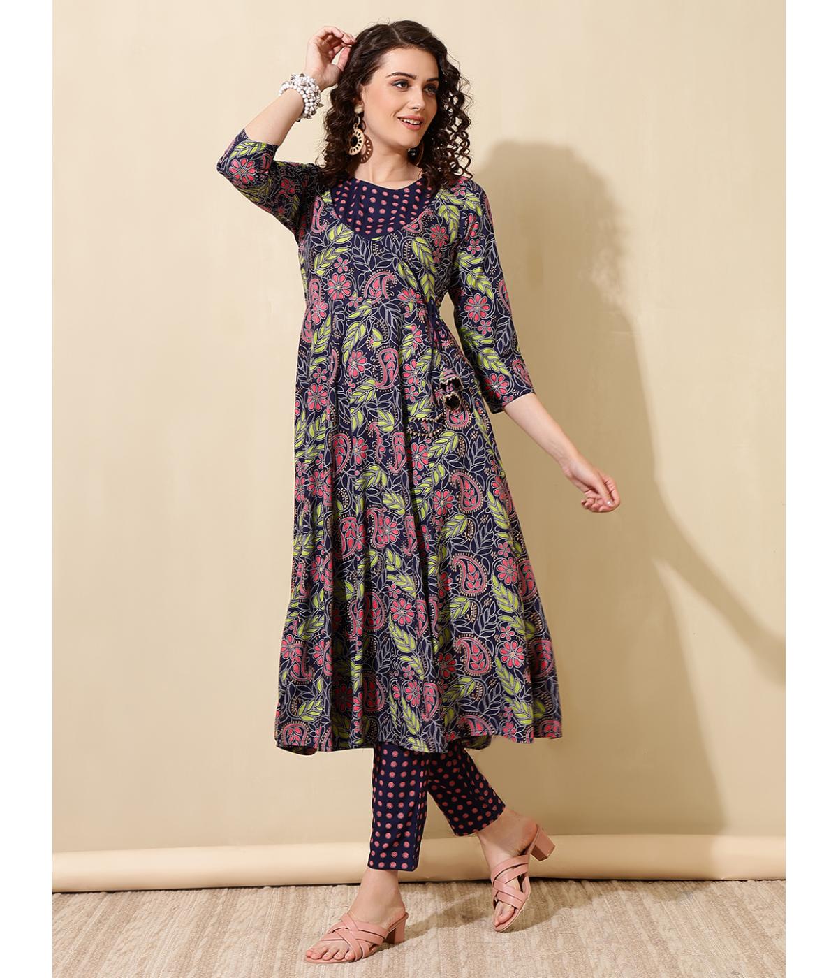 Daevish New Rayon Floral Printed Calf Length Flared Dress for Women & Gilrs | Women Midi Dress