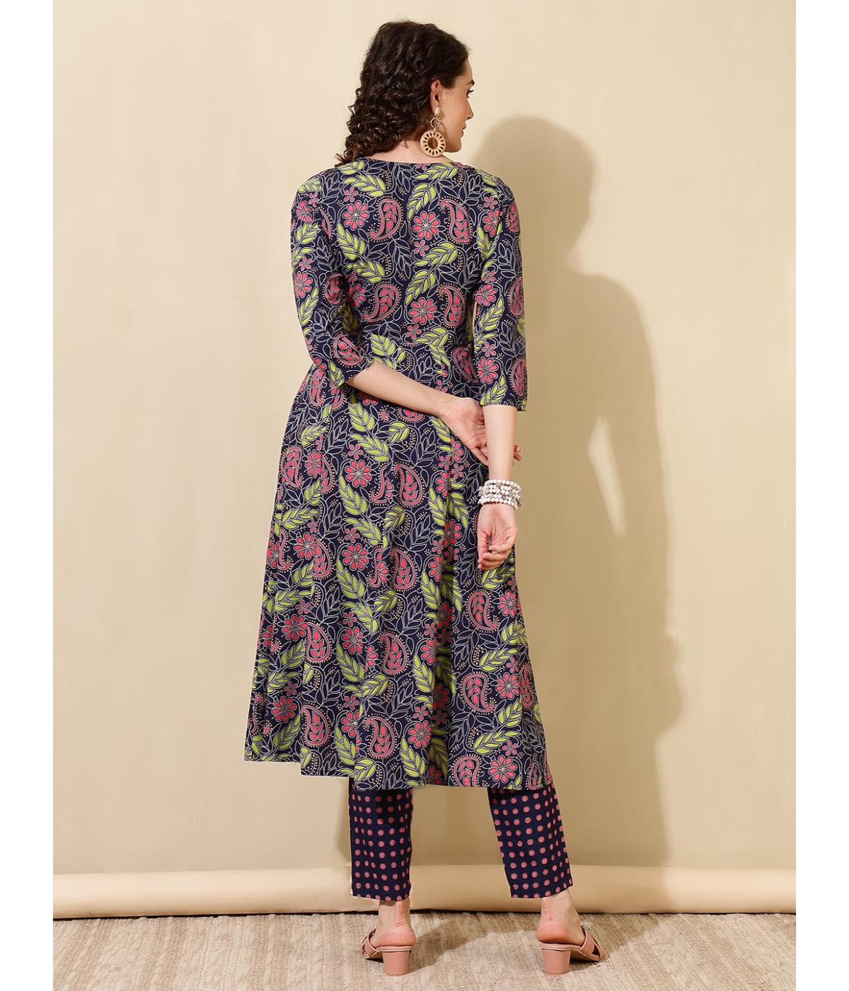 Daevish New Rayon Floral Printed Calf Length Flared Dress for Women & Gilrs | Women Midi Dress