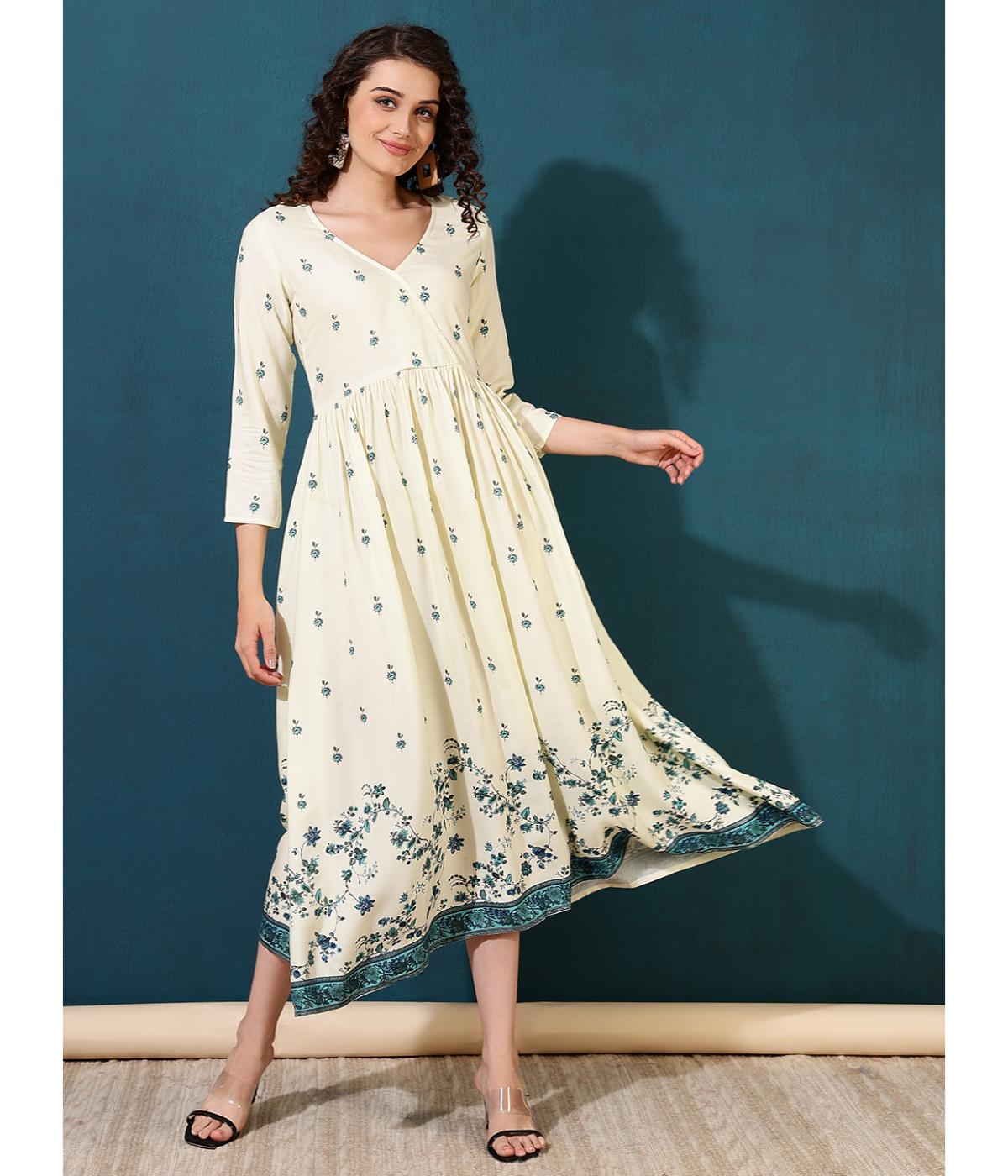 Daevish New Women Rayon Floral Printed Midi Length Dress for Women & Girl's | Women Calf Length Dress