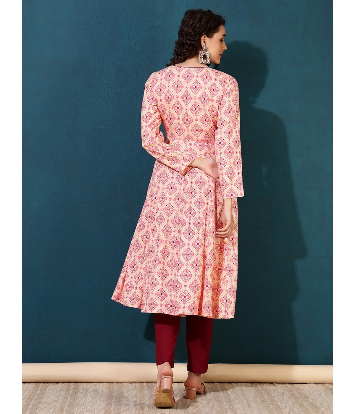 Daevish New Rayon Ethnic Motifs Printed Calf Length Flared Kurta With Pants Set For Women | Women Kurta Pants Set