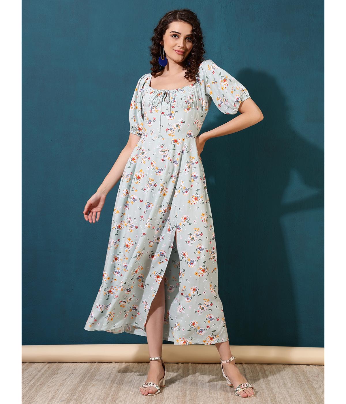 Daevish New Rayon Floral Printed Ankle Length Maxi Dress for Women & Gilr's | Women Side Slit Maxi Dress