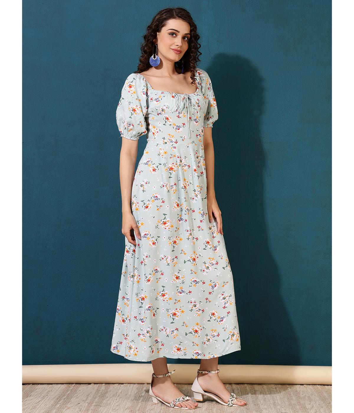 Daevish New Rayon Floral Printed Ankle Length Maxi Dress for Women & Gilr's | Women Side Slit Maxi Dress