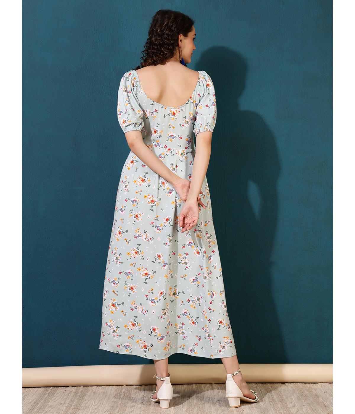 Daevish New Rayon Floral Printed Ankle Length Maxi Dress for Women & Gilr's | Women Side Slit Maxi Dress