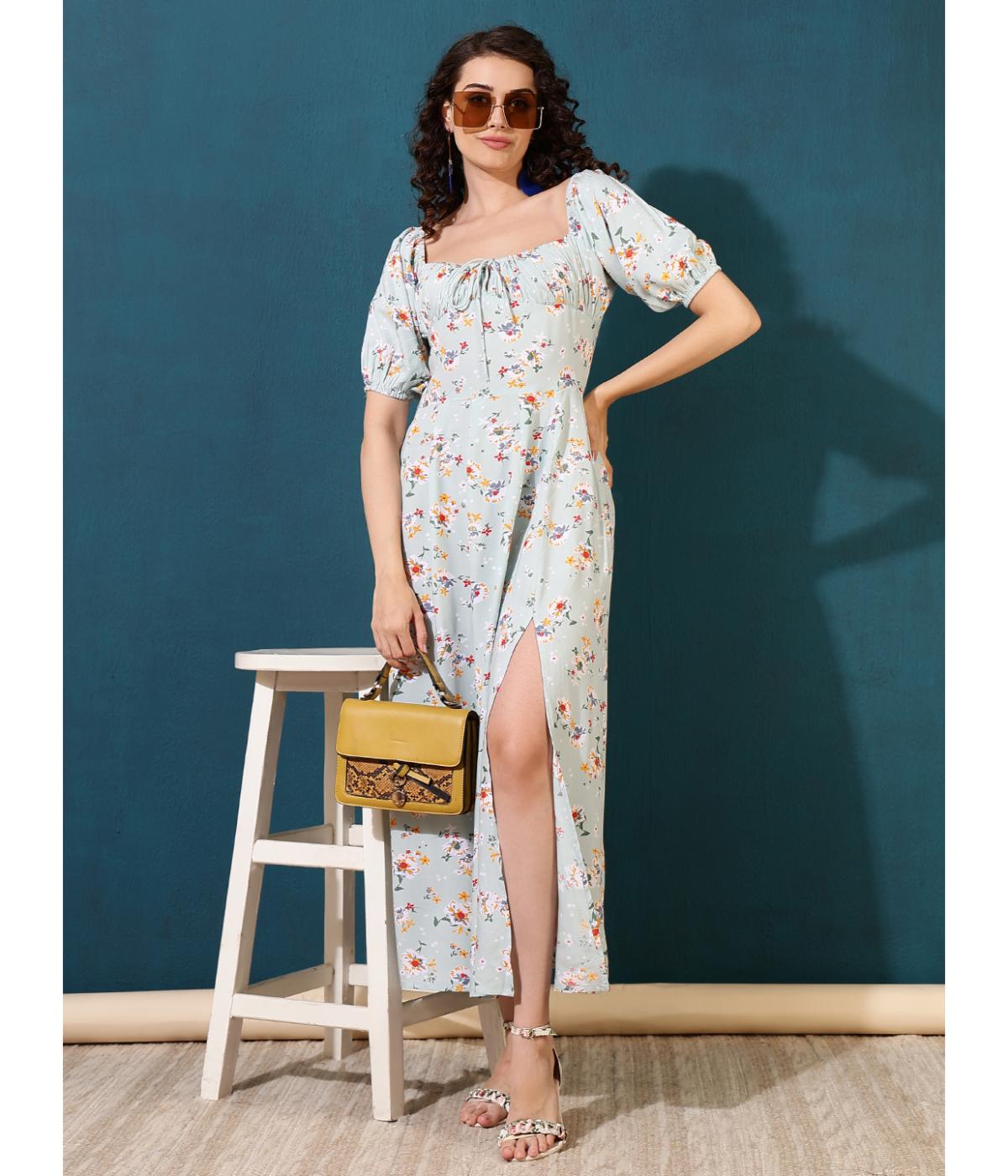 Daevish New Rayon Floral Printed Ankle Length Maxi Dress for Women & Gilr's | Women Side Slit Maxi Dress